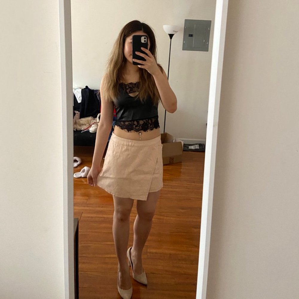 New Forever21 Pink Nude Faux Leather Skirt